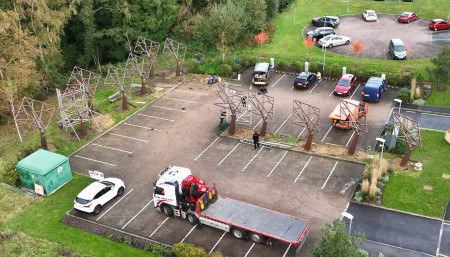 Drone progress timelapse of the Solar Trees installation at Promega